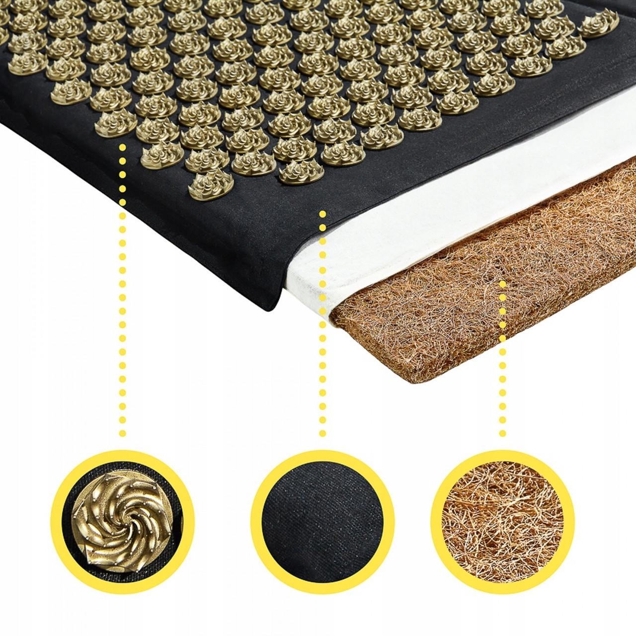 Коврик акупунктурный с подушкой 4fizjo Eco Mat XL Аппликатор Кузнецова Black/Gold (P-5907739313591) - фото 2