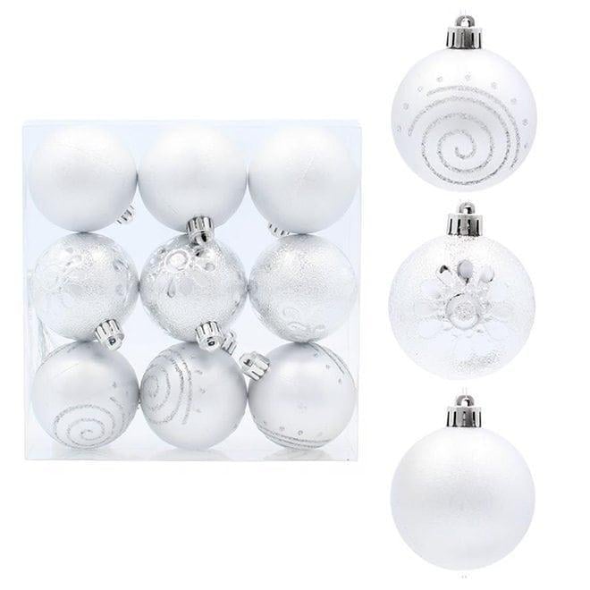 Набор новогодних шаров пластиковых 9 шт. d 6 см Серебряный (43098) - фото 1 Набор новогодних шаров пластиковых 9 шт. d 6 см Серебряный (43098) - фото 1