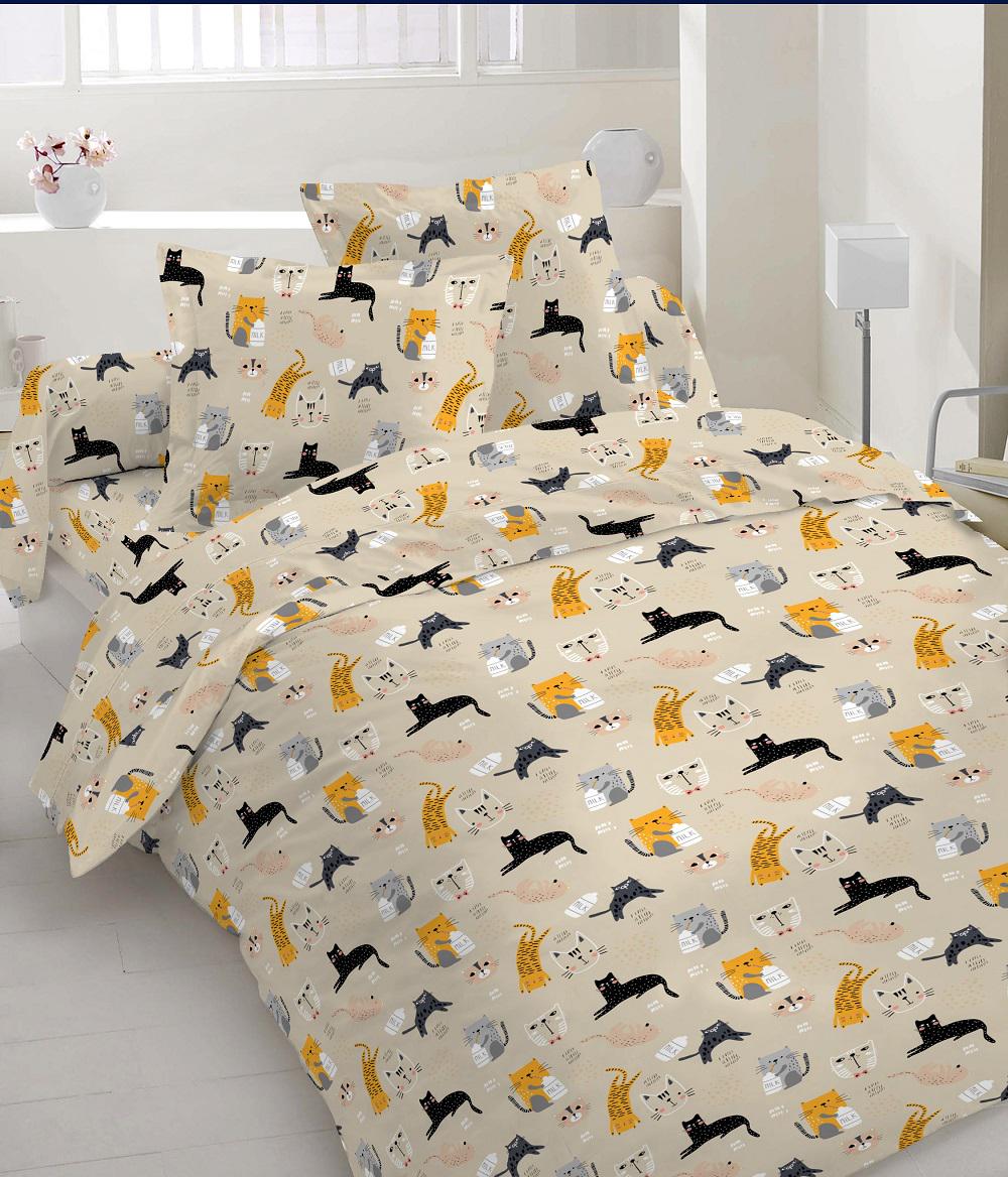 Комплект постельного белья Zastelli 10-0654 Beige Коты и собаки бязь евро 200х220 см Разноцветный (21189)