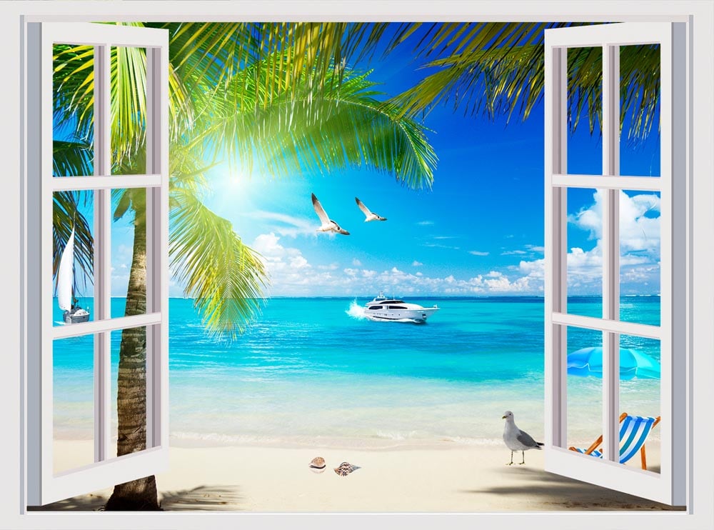 Фотообои WS Wallpaper Окно с видом на пальмы 150x100 см (5130620192)
