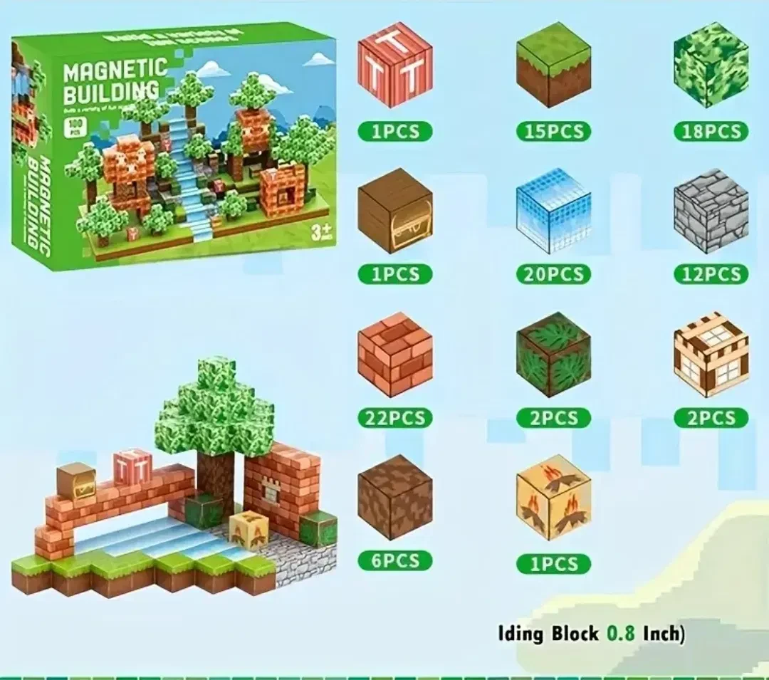 Конструктор магнитный Майнкрафт водопад со тайником и лесом 100 дет. - фото 2