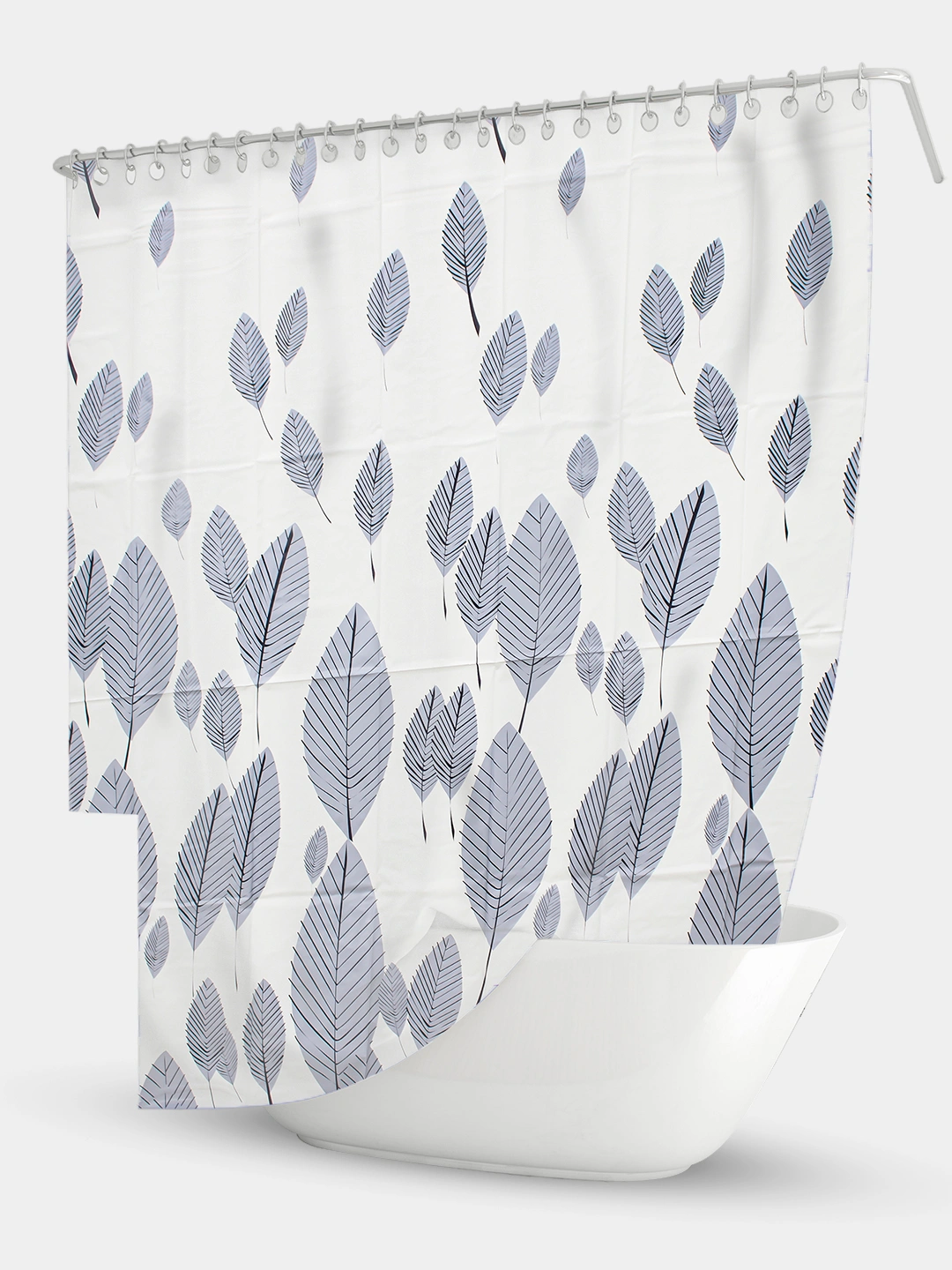Шторка для ванной Stenson R88796 на кольцах 180x180 см с принтом листьев Белый (33148614)