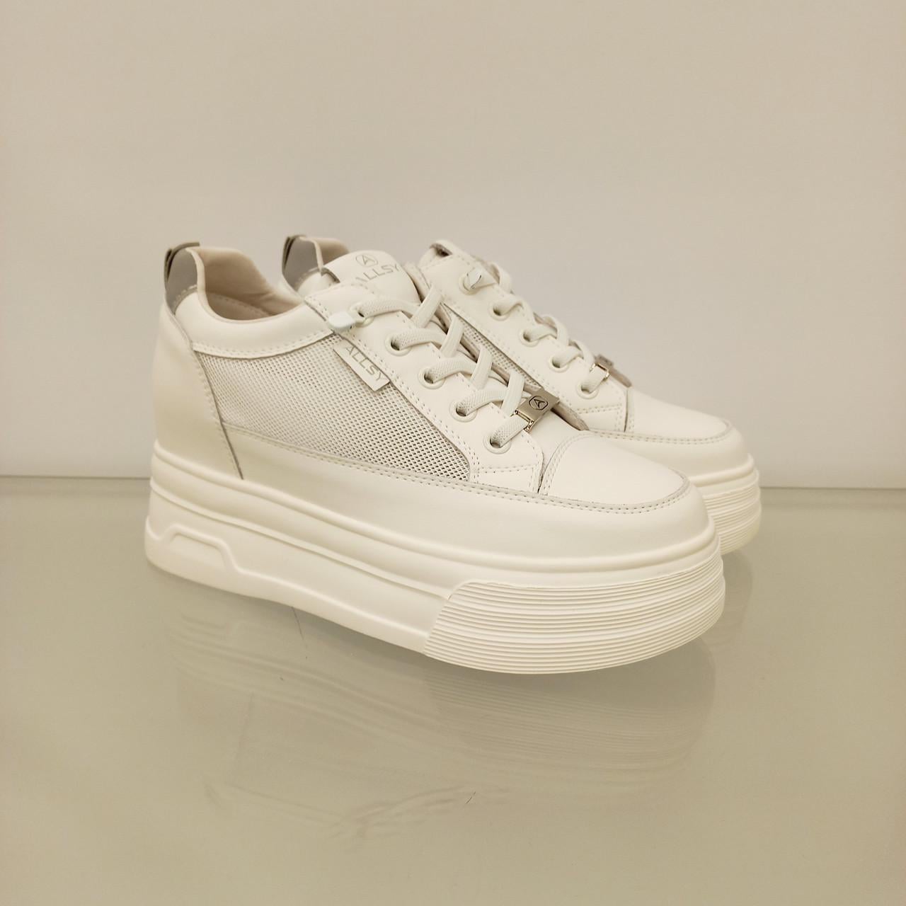 Кроссовки женские кожаные с сеткой на высокой танкетке р. 37 Белый (33384692)