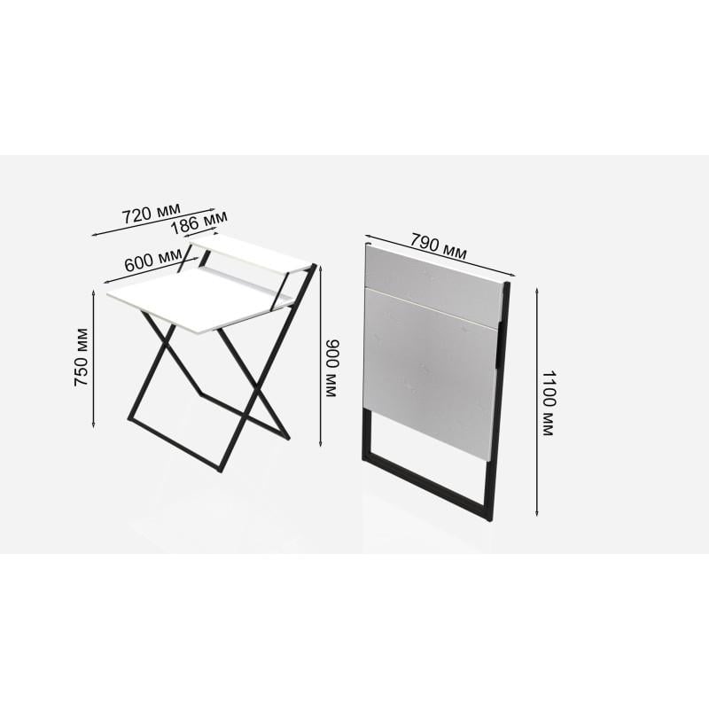 Стіл трансформер Ferrum-decor Kompakt 2 метал/ДСП 16 мм Чорний/Білий (FRD-104690) - фото 4