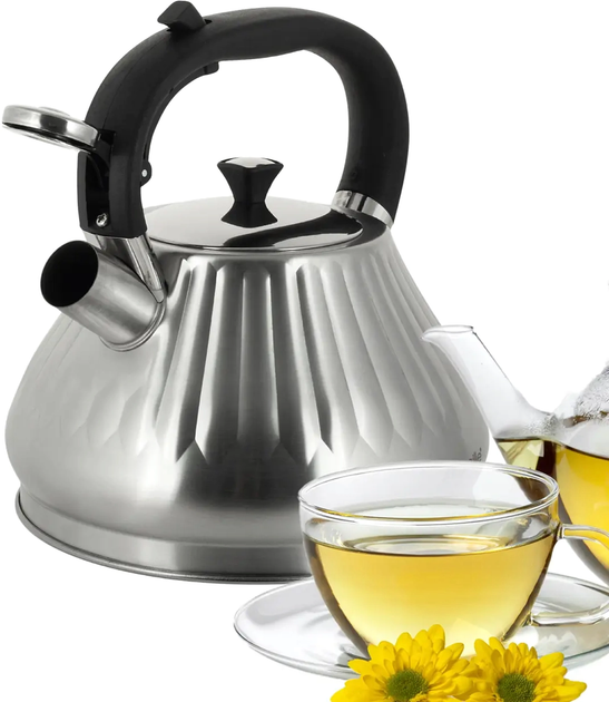Чайник со свистком и ручкой с покрытием soft touch Kamille KM-0859 из нержавеющей стали 3 л Стальной (150-84-0859) - фото 6