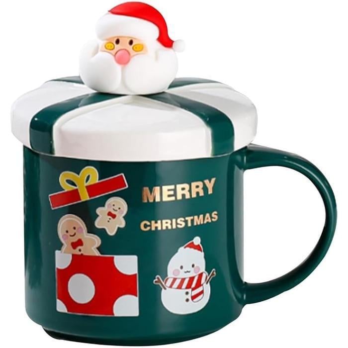 Рождественская кружка SuperglockT с принтом снеговика с крышкой и ложкой 400 мл Зеленый (2672698)