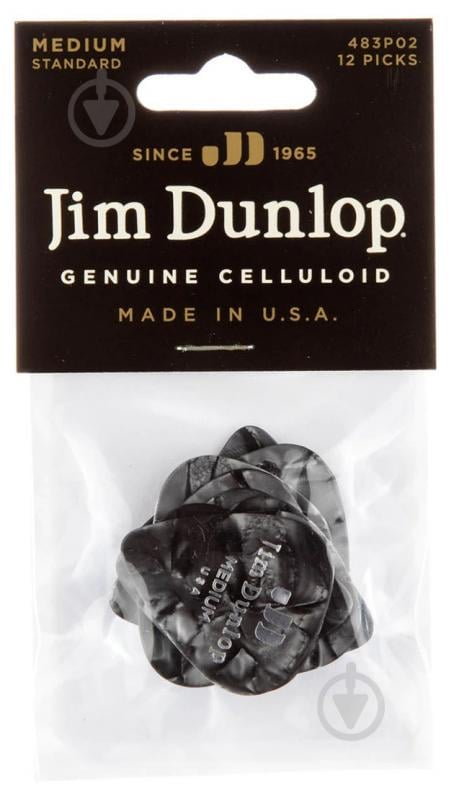 Медіатори Dunlop 483P02MD Genuine Celluloid Black Pearloid Medium Player's Pack (12 шт.)