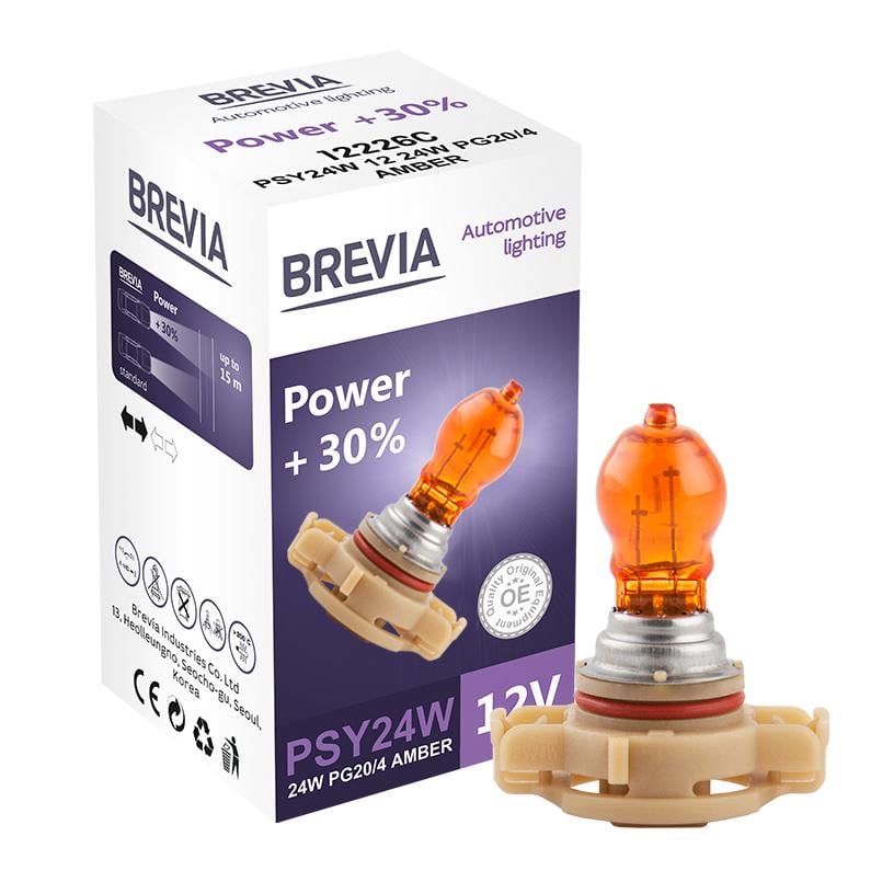 Лампа накаливания Brevia PSY24W 12V 24W PG20/4 Amber Power +30% CP (12226С)