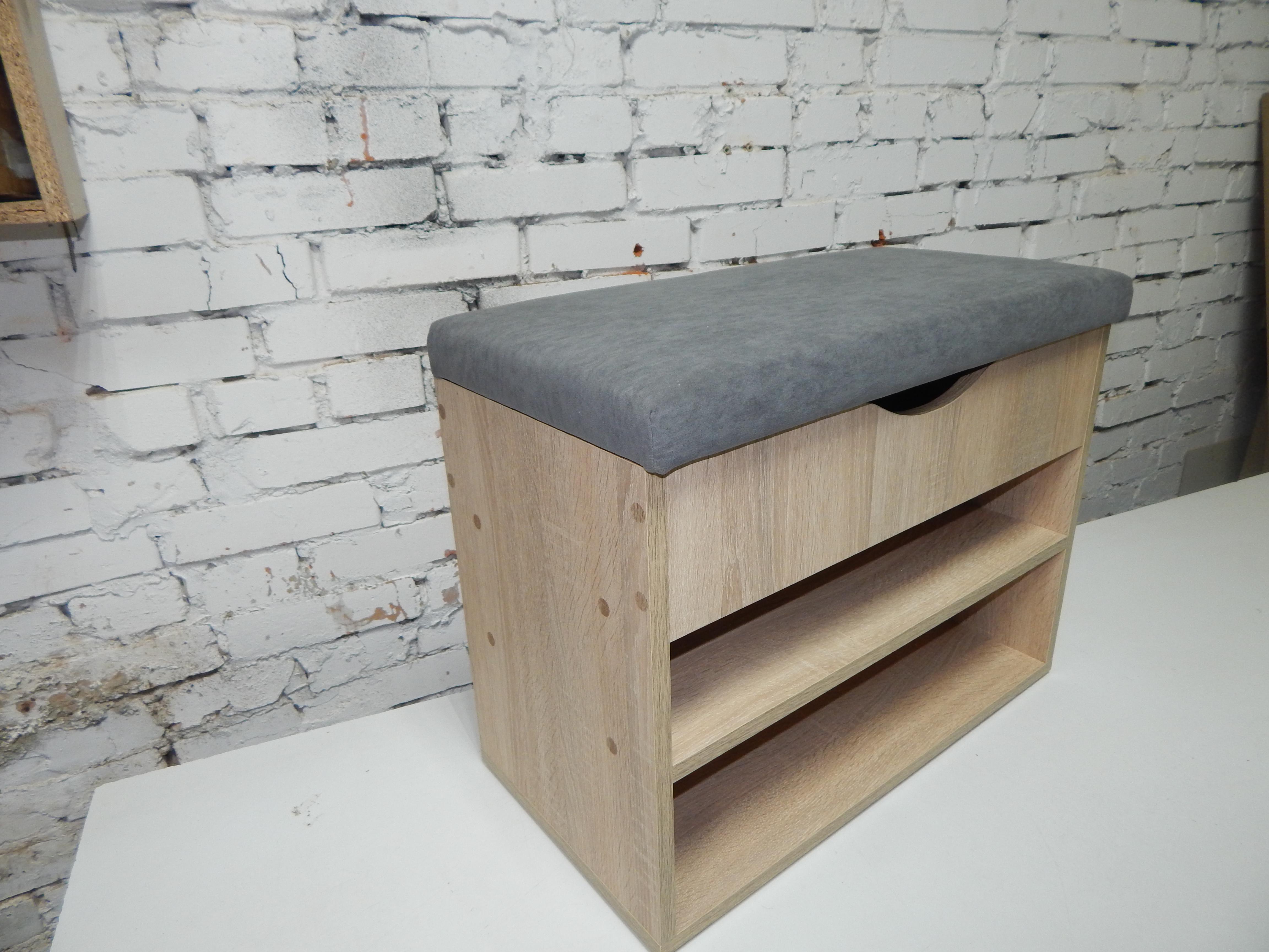 Тумба для обуви ДСП/ткань 30х60х45 см Дубсонома светлый/Серый - фото 2