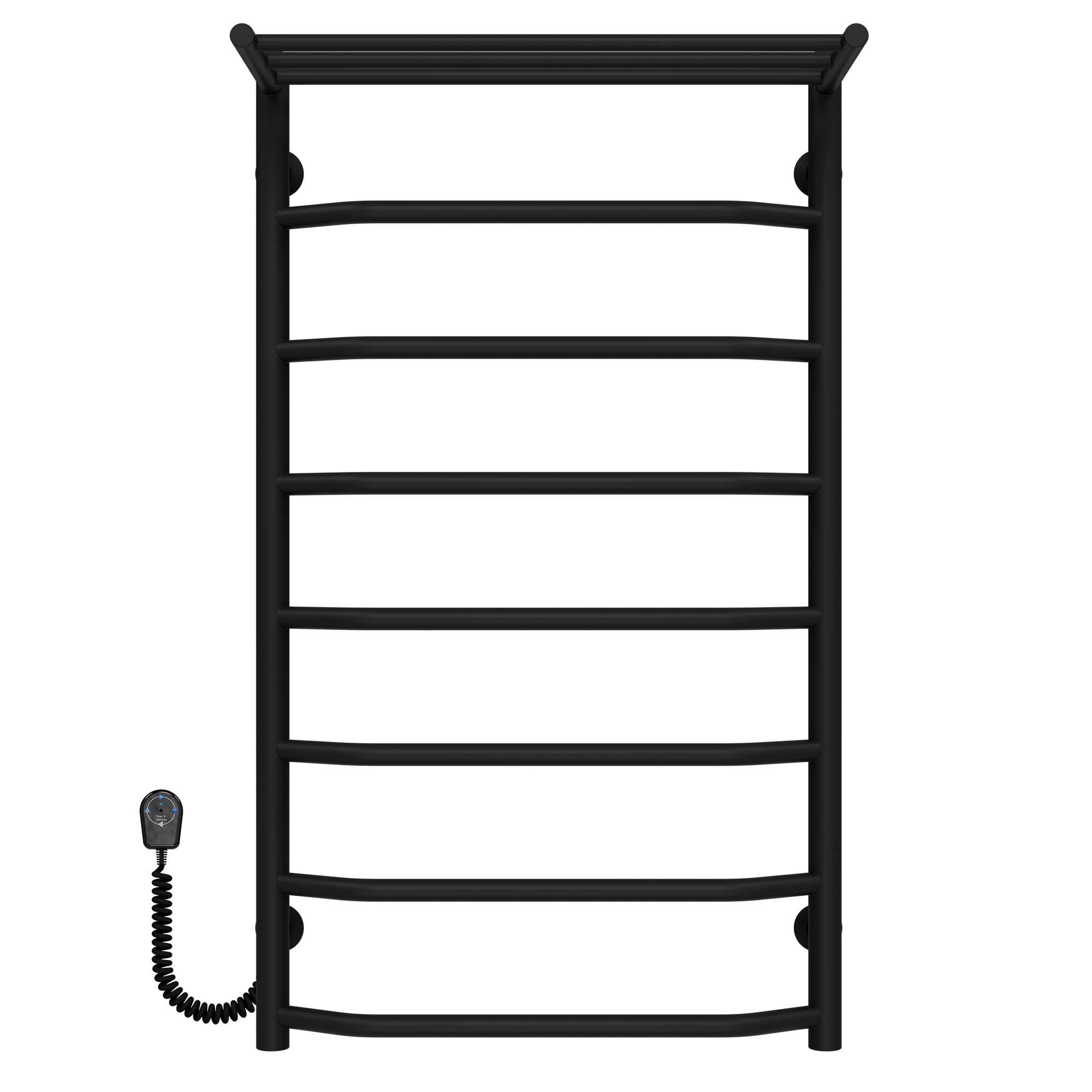 Полотенцесушитель электрический с полкой Deffi Трапеция П8 EF16 левое подключение нержавеющая сталь 500х900 мм Черный (C.TP.90.50.8.EBL5)