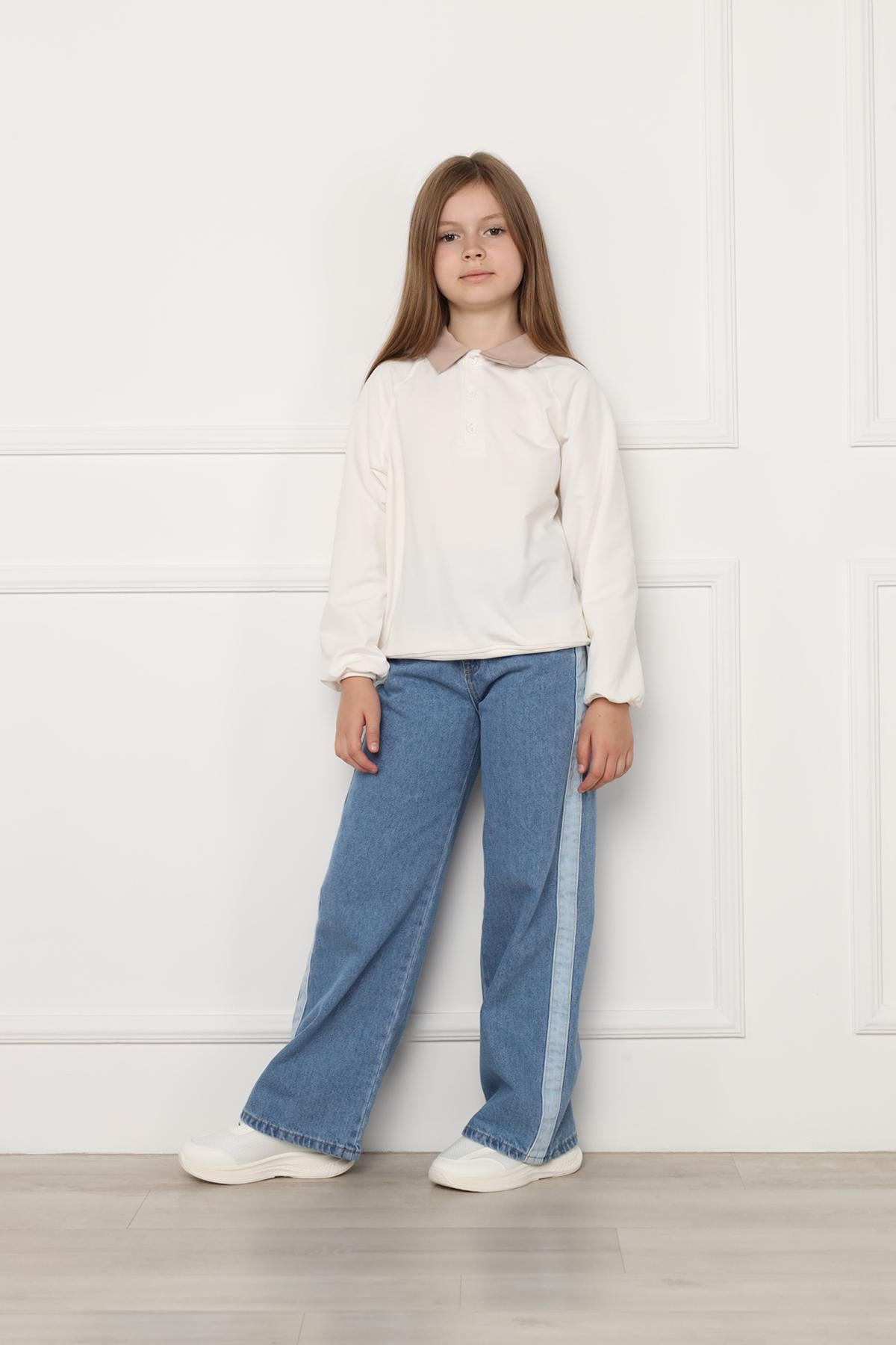 Джинсы wide leg для девочки 128 см Голубой (ЦБ-00298797)