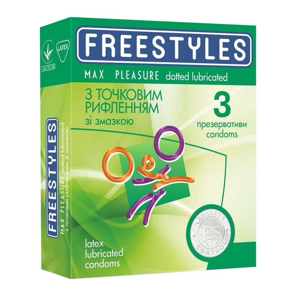 Презервативи латексні з точковим рельєфом FREESTYLES зі змазкою 0,06 мм 3 шт. (L103013)