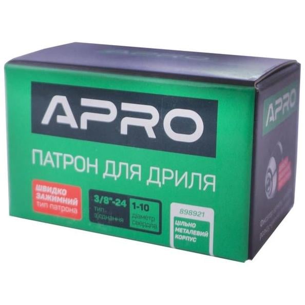 Патрон для дриля швидкозатискний Apro 3/8"-24 UNF 1-10 мм (54965/898921) - фото 4