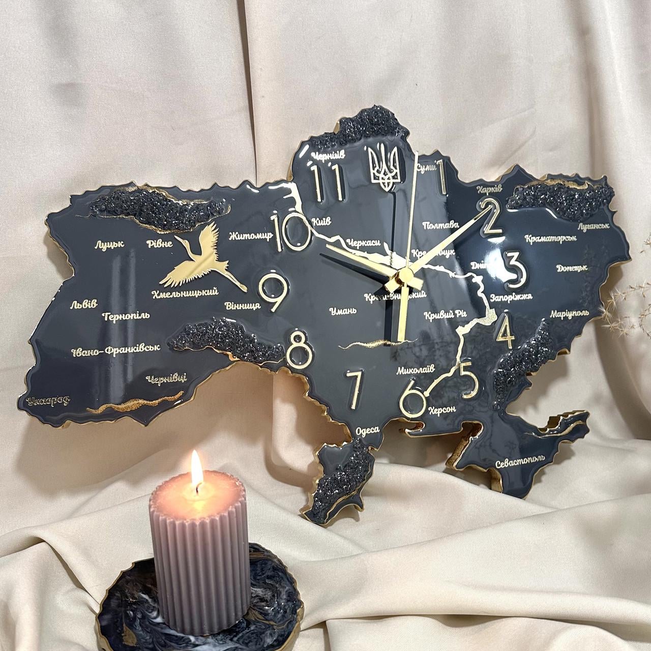 Часы настенные из эпоксидной смолы Карта Украины 130x83 см