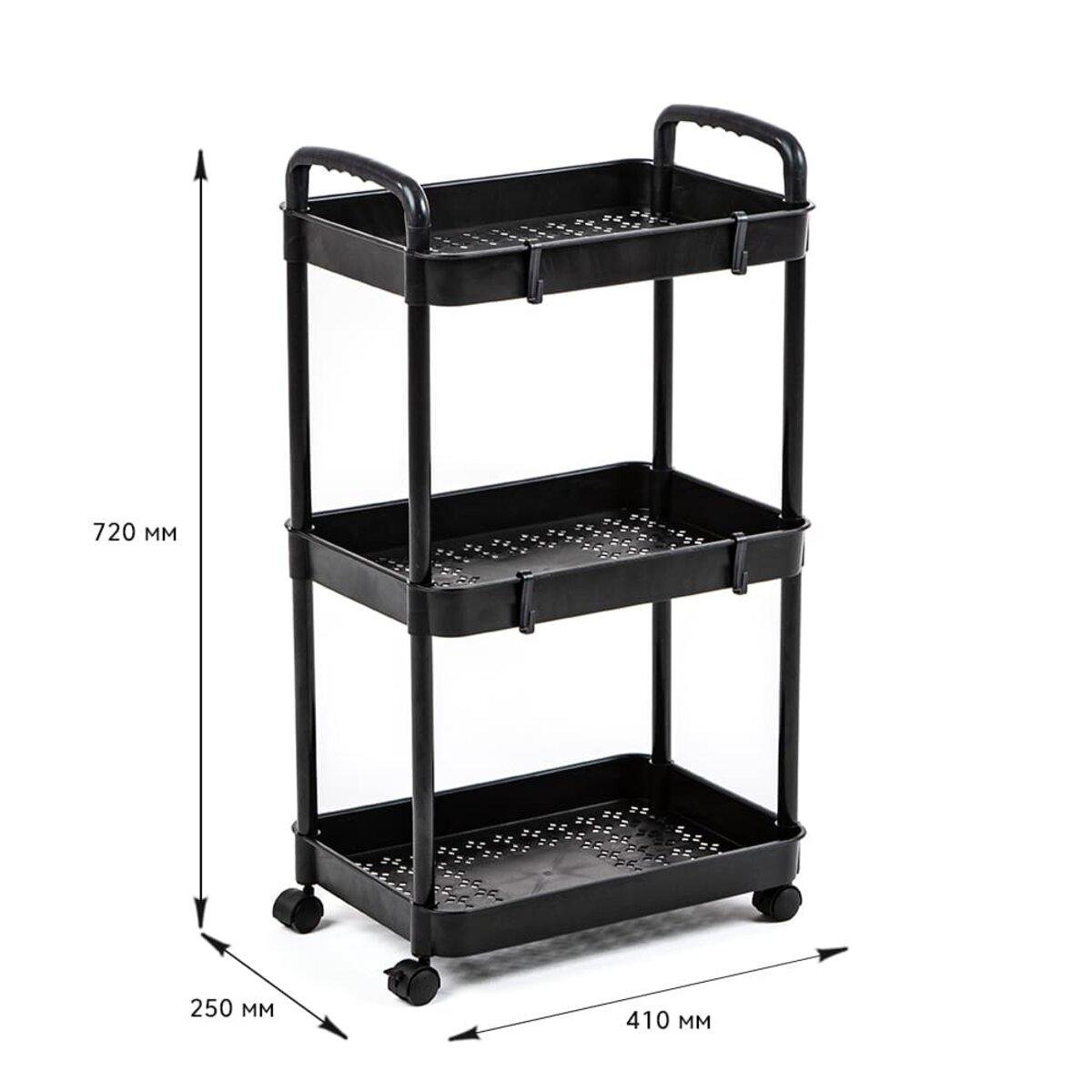 Этажерка мобильная трехъярусная универсальная пластиковая 41х25х72 см Черный (SW-00002107) - фото 3