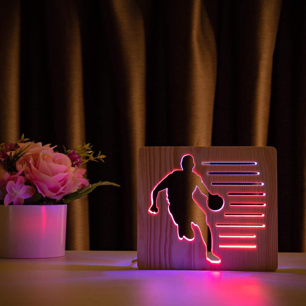 Светильник ночник из дерева LED Баскетболист с мячем с пультом и регулировкой цвета Светильник ночник из дерева LED Баскетболист с мячем с пультом и регулировкой цвета