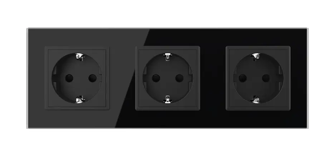 Розетка тройная BSEED с заземлением 16А Черный (9/888)