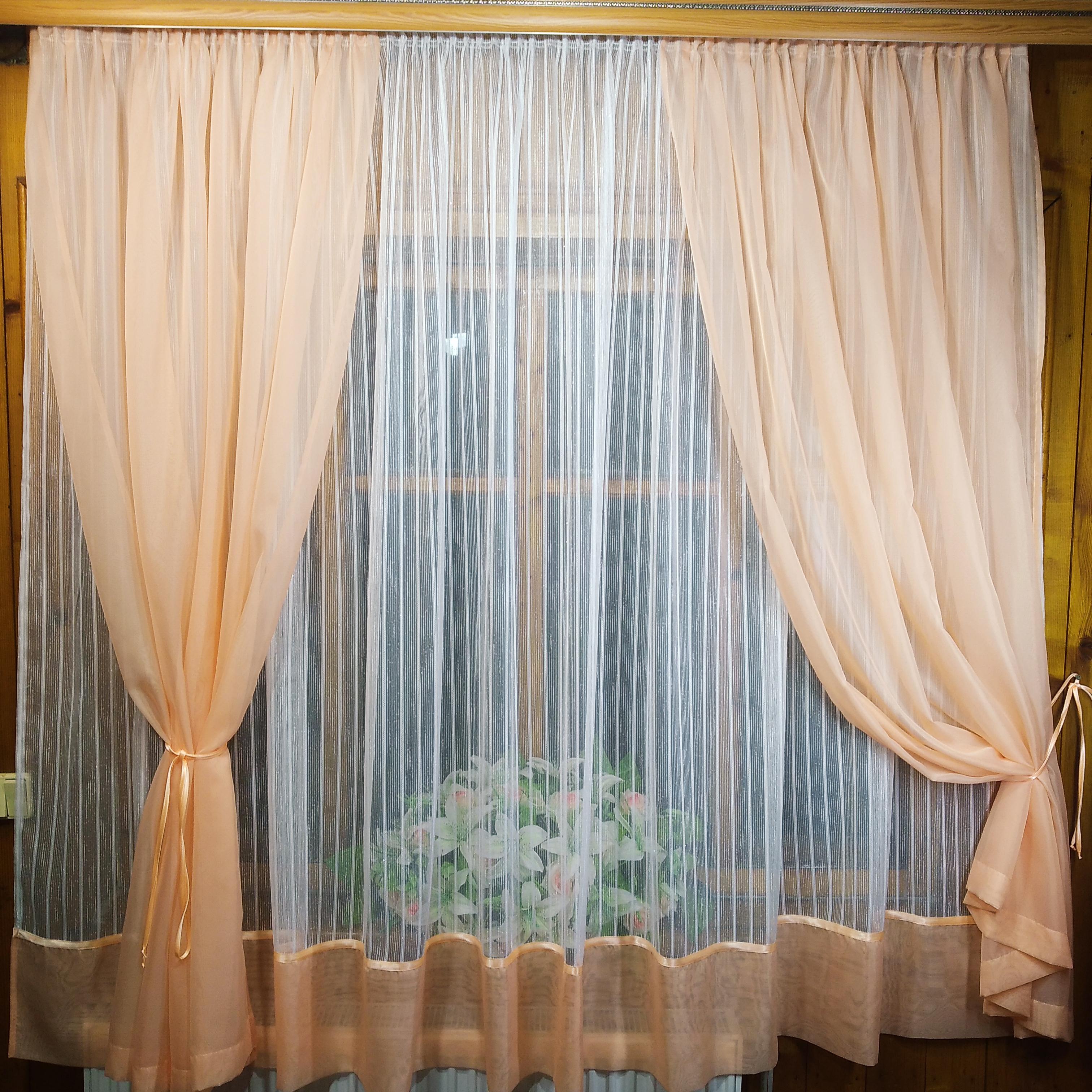 Занавеска кухонная Элизабет вертикальная лен полоса Персиковый (1635707875) - фото 2