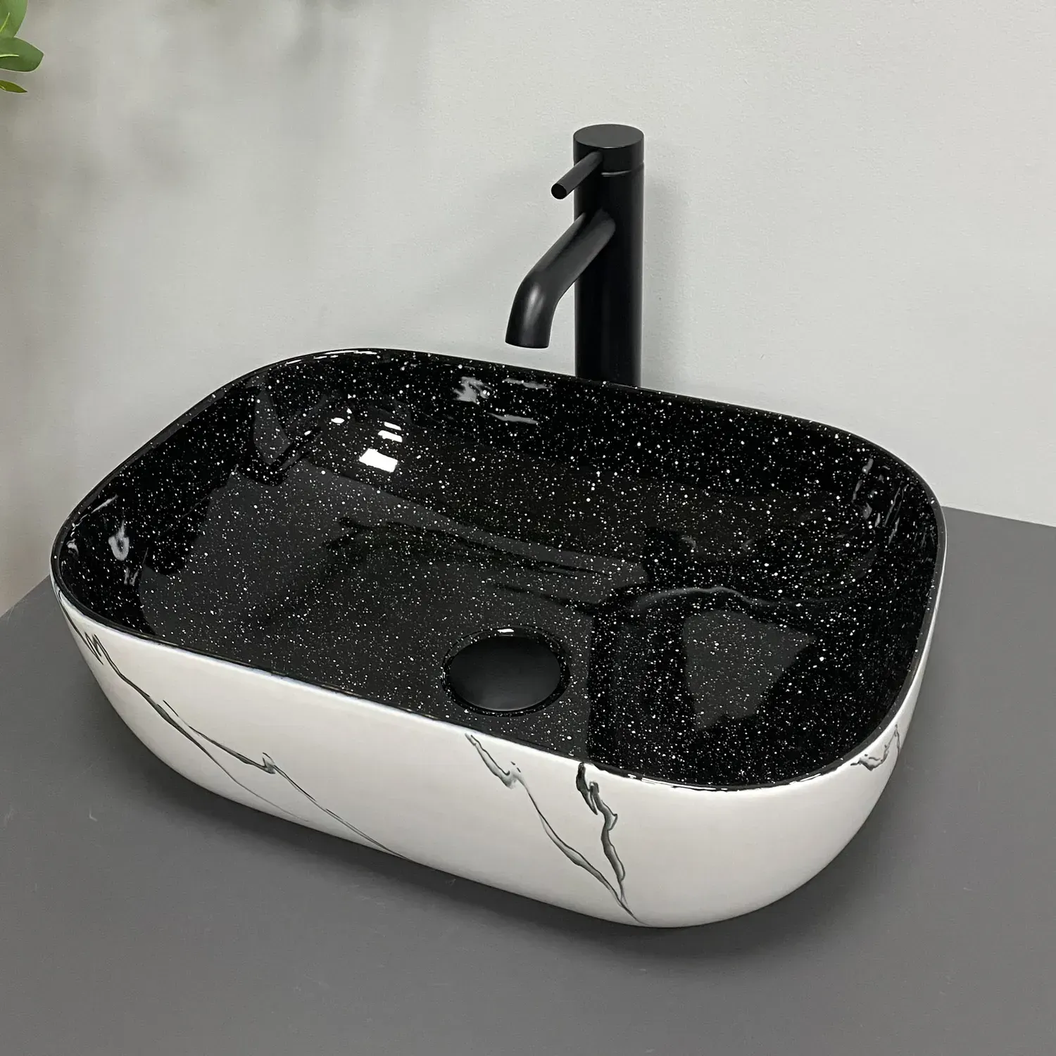 Раковина накладная VBI Ravenna Black Edge 460х330 прямоугольная без перелива Черно-белый (VBI-011230)