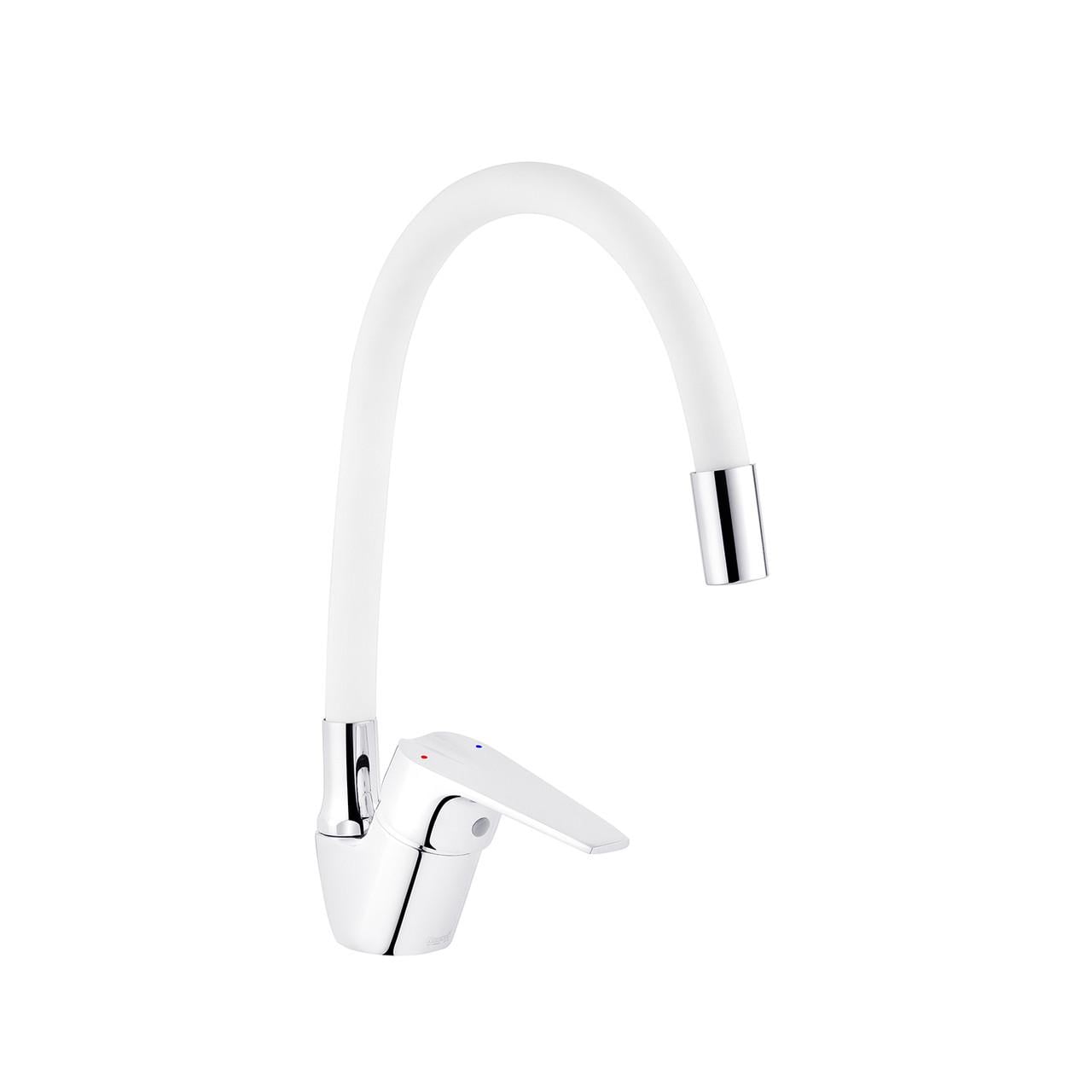 Смеситель для кухни Kroner KRM Odra C032WHI с гибким изливом Хром/Белый (CV021173)