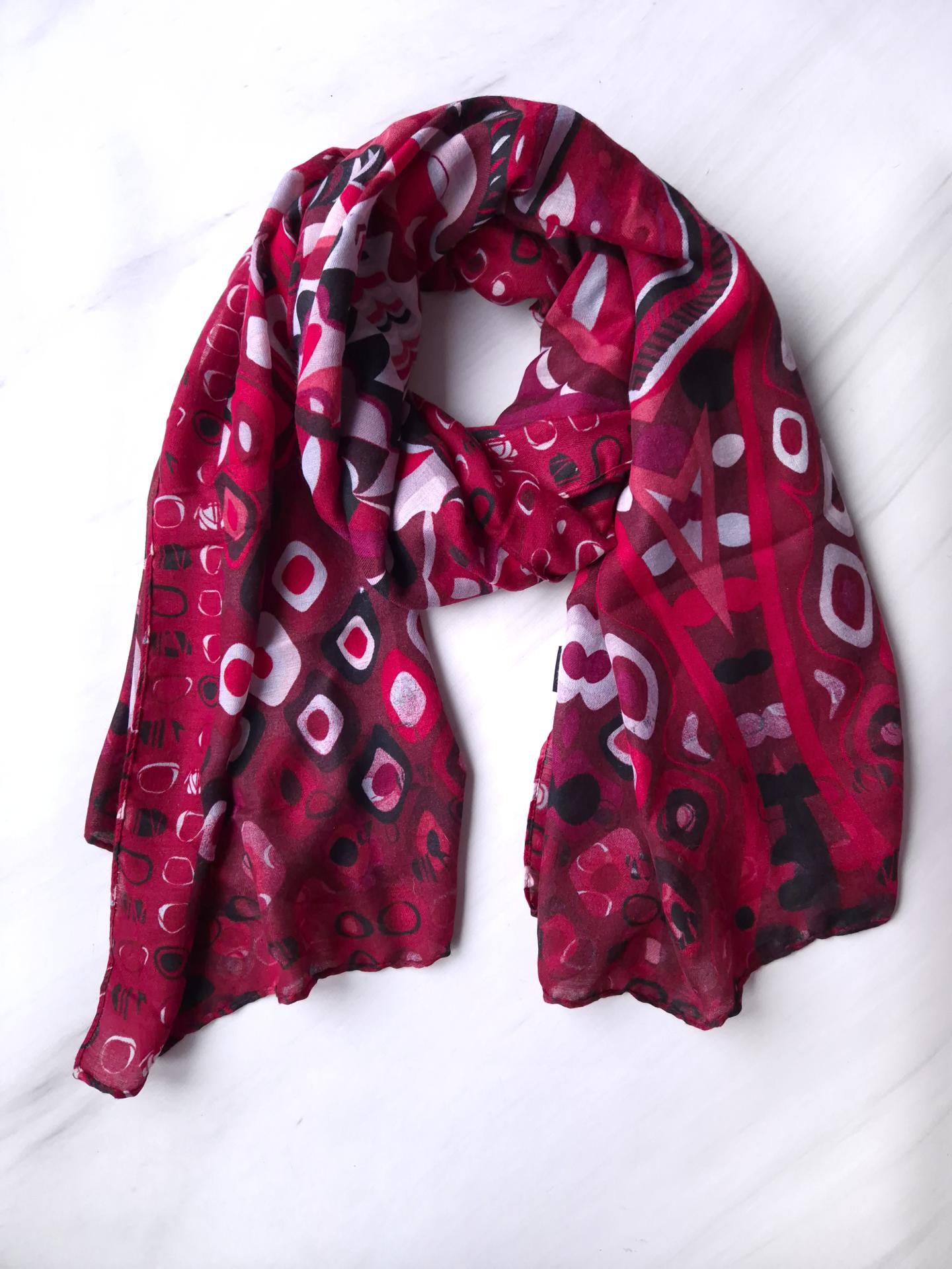 Шарф-палантин жіночий в геометричний принт весна-осінь Anoreani 178х87 см Бордовий (15082)