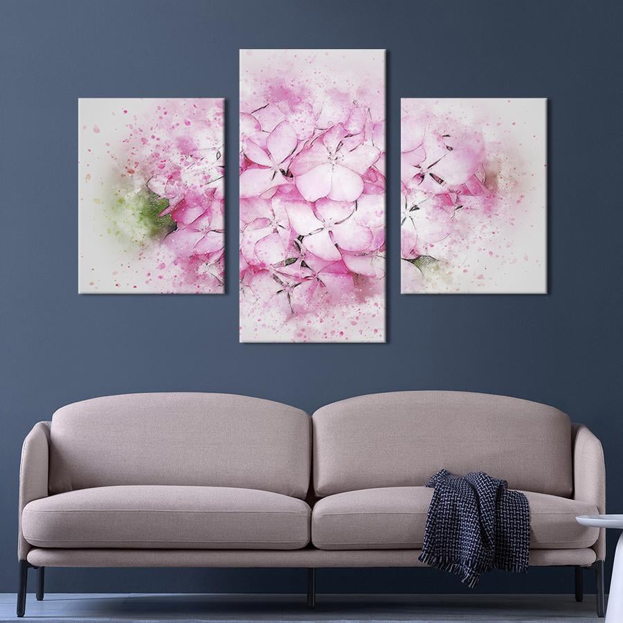 Картина на холсте триптих Розовые цветы на белом фоне 96x60 см (822-32)