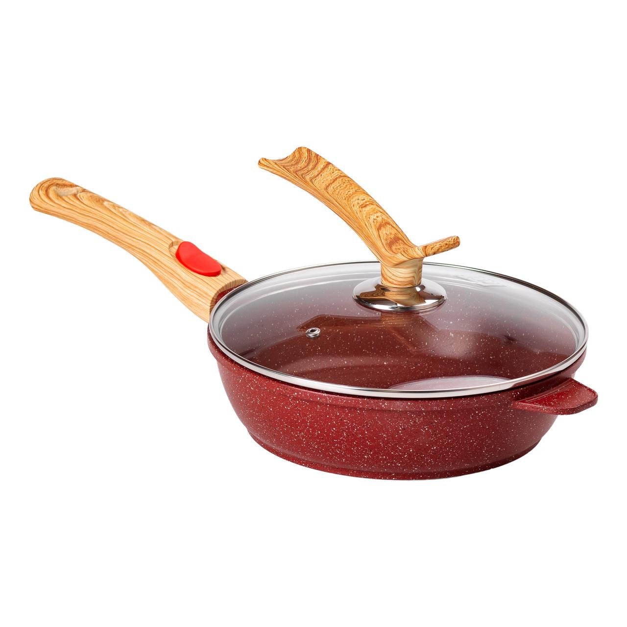 Сковорода алюминиевая глубокая MGC со стеклянной крышкой 24 л Ø 24 см Красный