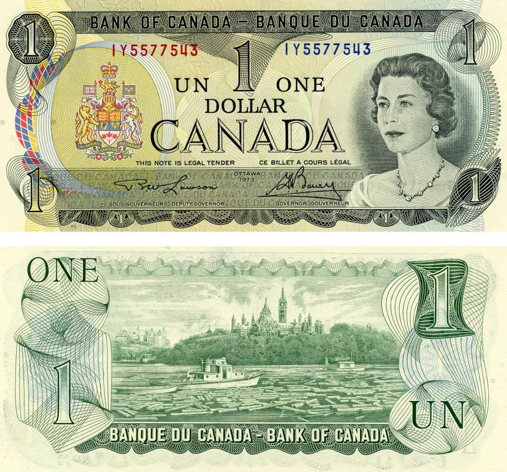 Коллекционная банкнота Канада 1 доллар 1973 Вариант подписей 1 UNC P85b (Б06199)