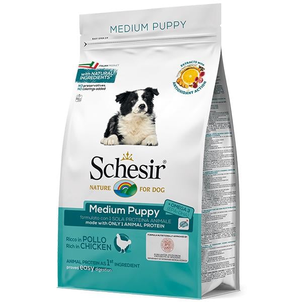 Корм сухой монопротеиновый для щенков средних пород Schesir Dog Medium Puppy курица 3 кг (ШСЩСК3)