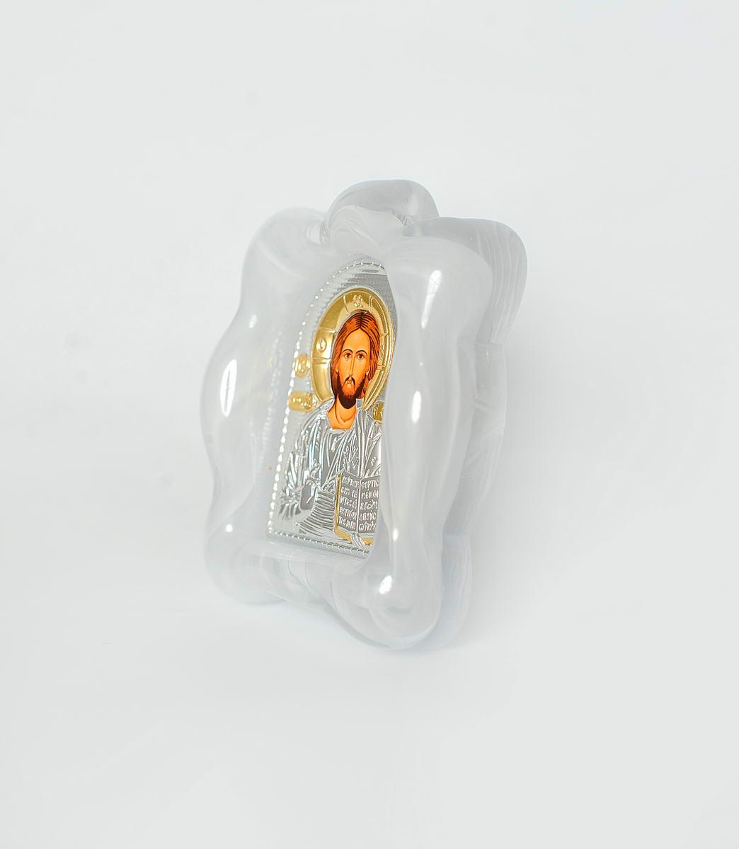 Ікона срібна Спаситель Ісус в білому муранському склі 7х9 см (EP1-001MAG-4/P) - фото 3 Ікона срібна Спаситель Ісус в білому муранському склі 7х9 см (EP1-001MAG-4/P) - фото 3