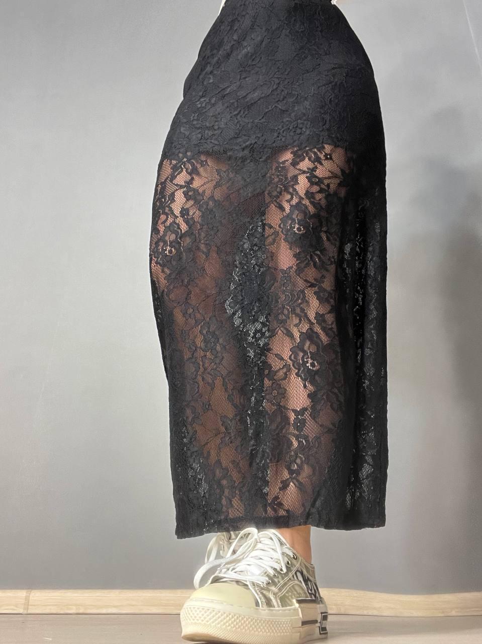 Юбка женская Shiqi 9314 гипюровая длинная с подкладкой стрейтчевая M Черный (3694)