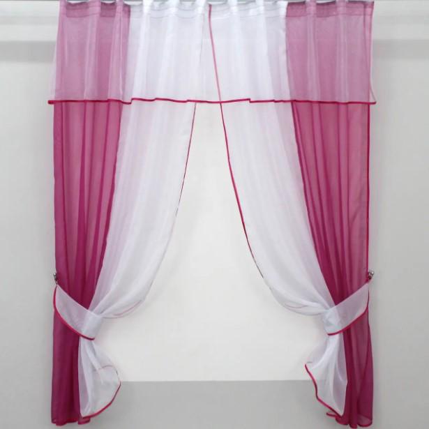 Комплект штор на кухню/балкон с ламбрекеном 280х170 см Малиновый/Белый (090к) Комплект штор на кухню/балкон с ламбрекеном 280х170 см Малиновый/Белый (090к)