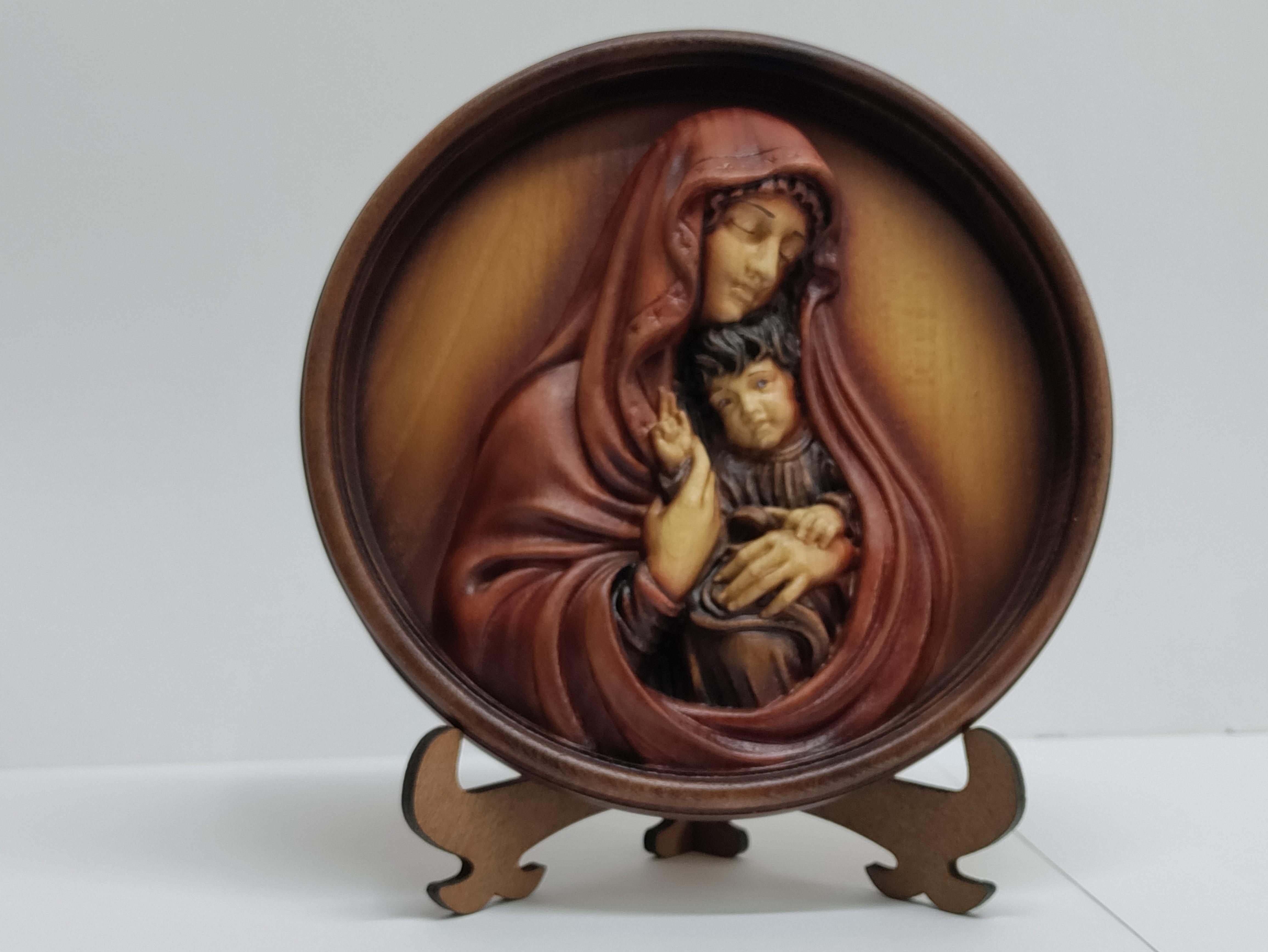 Ікона Марія з дитятком Ісусом з дерева 15 см