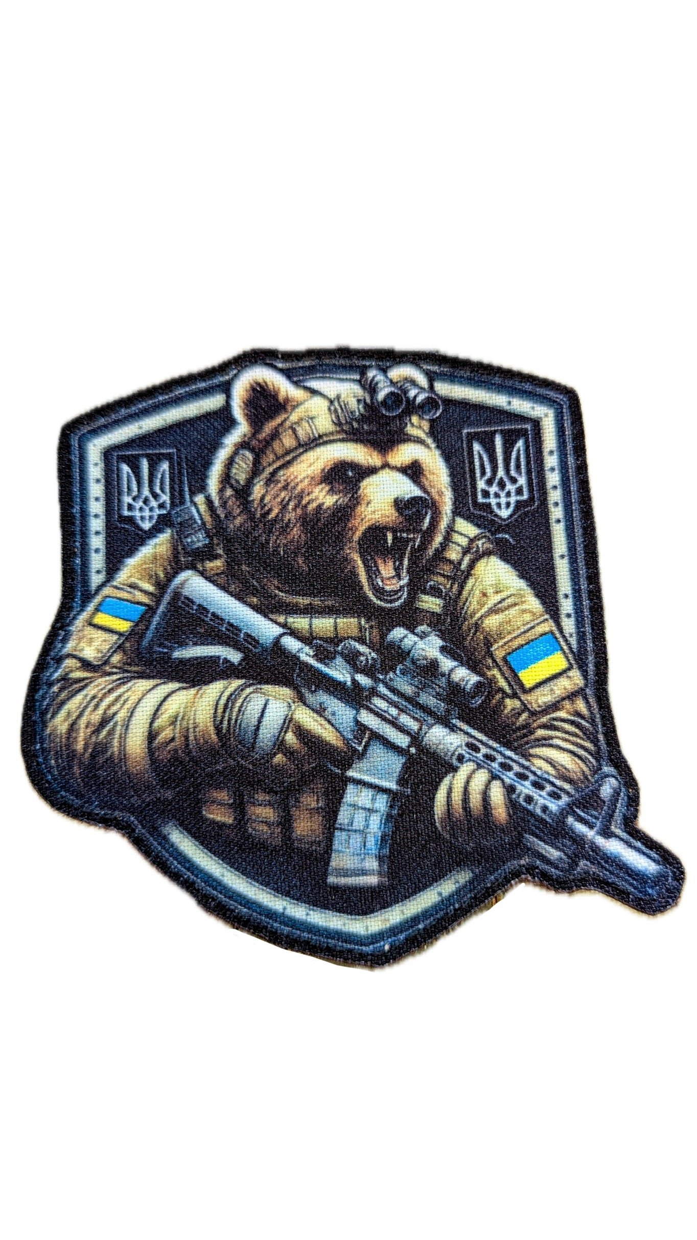 Шеврон-патч Боевой Медведь-Патриот с ПНВ фигурный на липучках (VEDMID3)