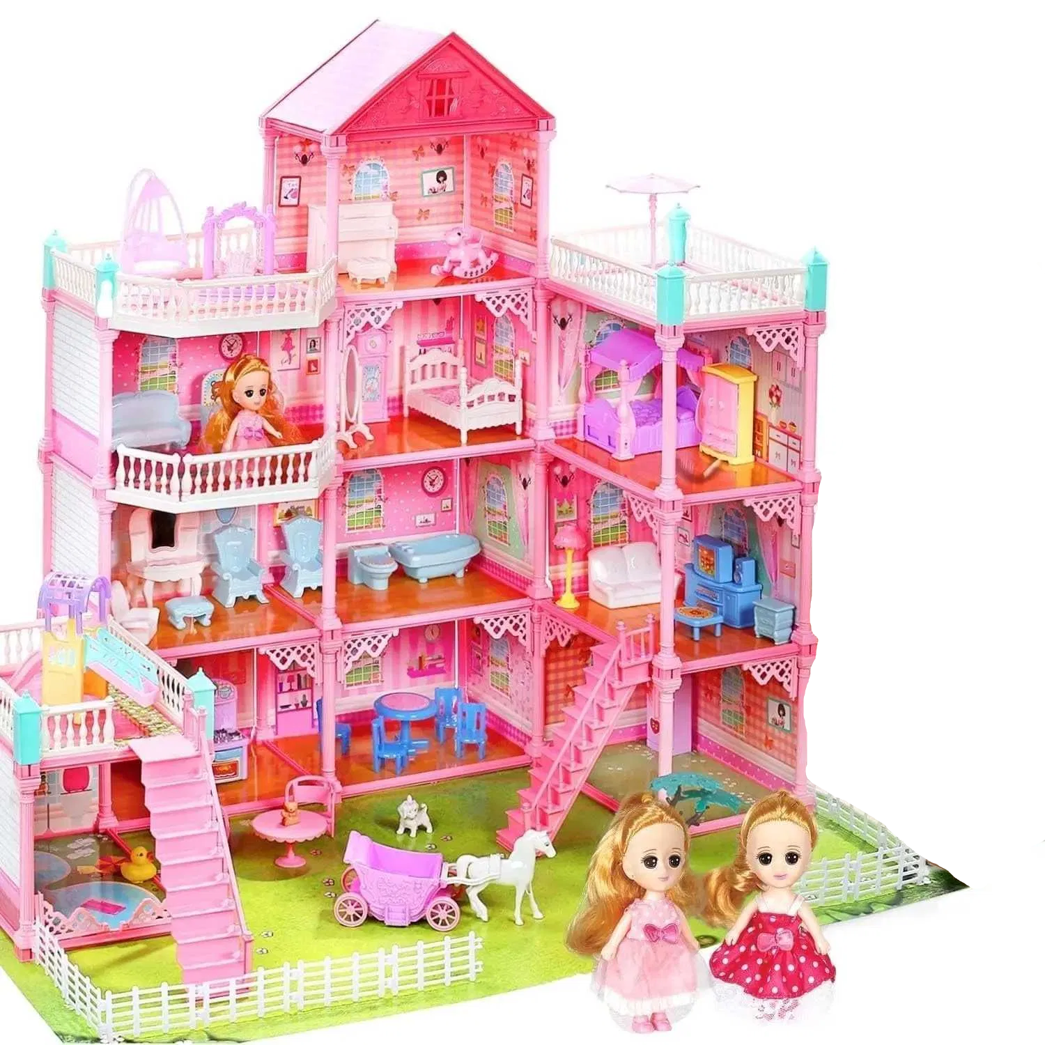 Домик кукольный с мебелью и куклами для детей от 3-х лет Princess Home пластиковый 70x60x30 см Розовый (opt-105075)