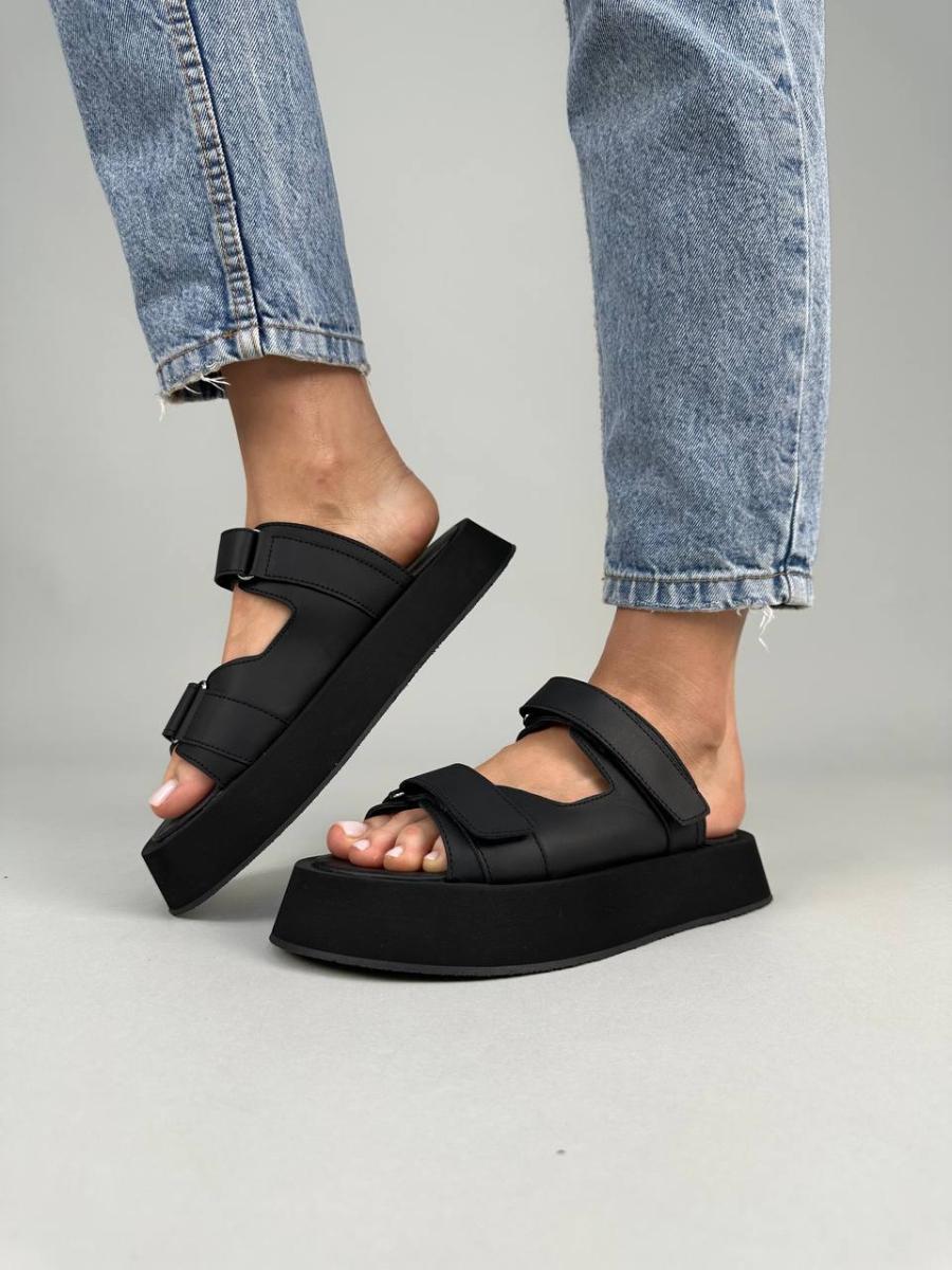 Шлепанцы женские кожаные матовые р. 37 Черный (9802/37)