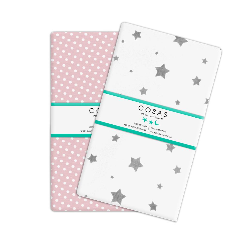 Набор детских простыней COSAS на резинке Drop pink/star grey (4822052023983)