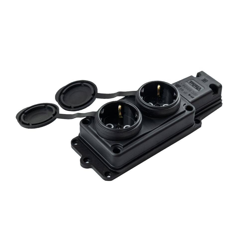 Колодка двомісна Violux каучук настінна з заземленням та кришкою IP44 (27849177)