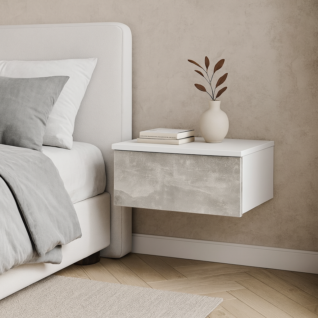 Тумба приліжкова ТП2 SENAM 180х450х310 мм корпус ДСП Білий фасад ДСП Ательє Світлий - фото 1 Тумба приліжкова ТП2 SENAM 180х450х310 мм корпус ДСП Білий фасад ДСП Ательє Світлий - фото 1