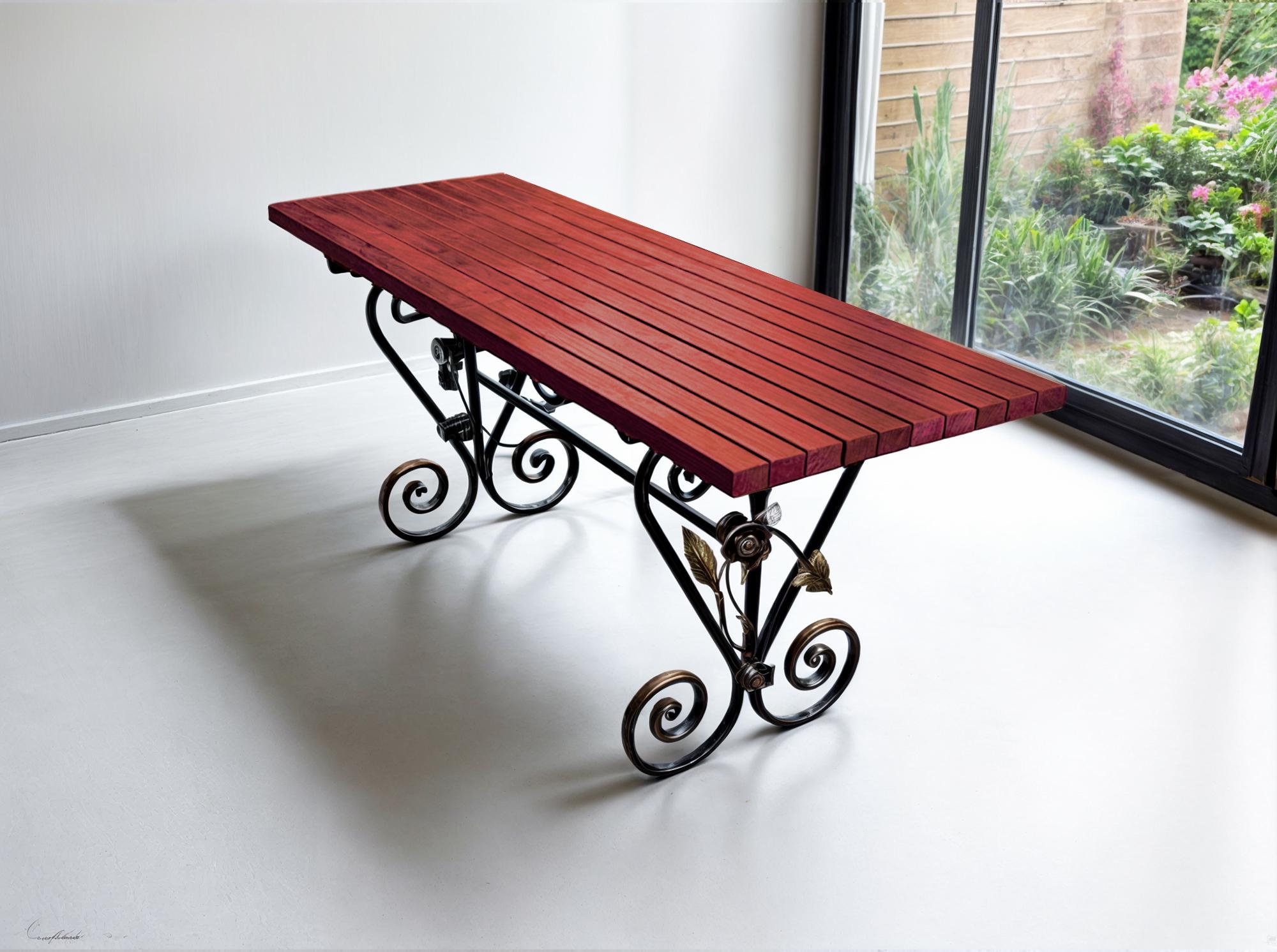 Стол кованый садовый Камелия для дачи/терассы/беседки 1500х700х800 мм Махагоний