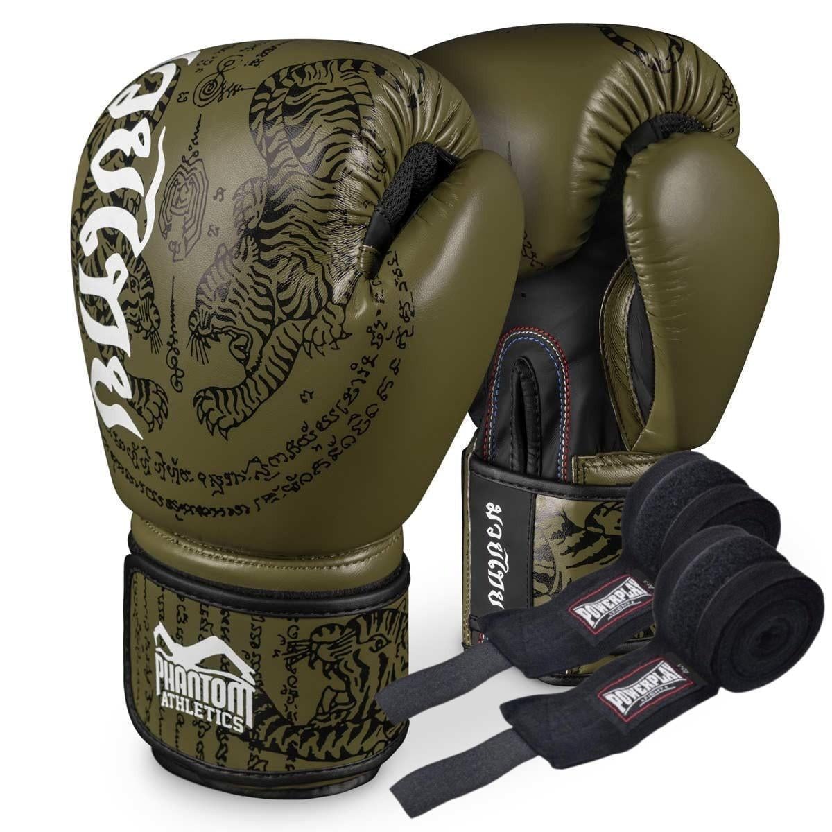 Боксерские перчатки Phantom Muay Thai Army 10 унций бинты 4 м в комплекте (3019812147)