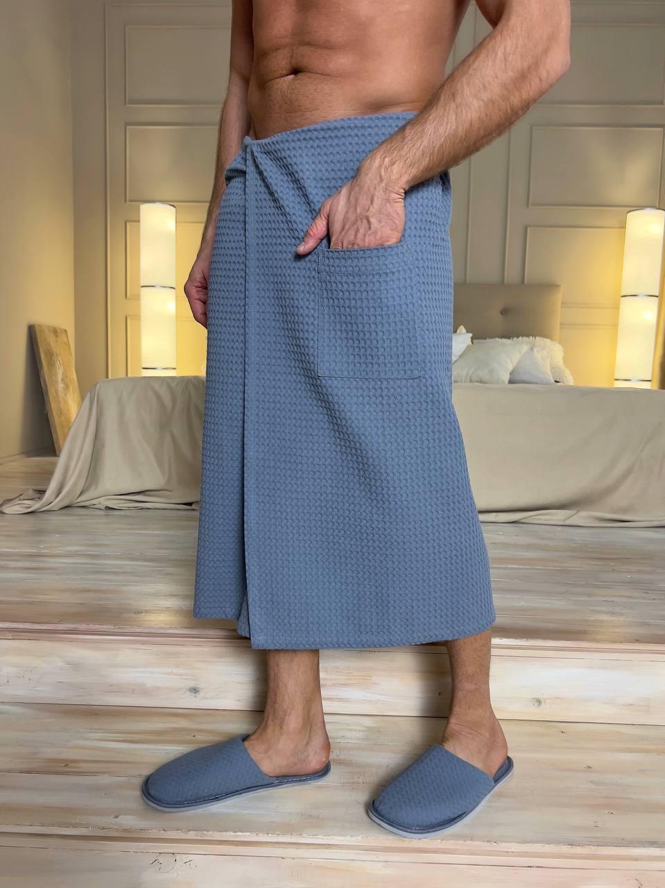 Подарочный набор для бани мужской COSY вафельный килт/полотенце/тапки XL Маренго (703Cb211S801) - фото 6