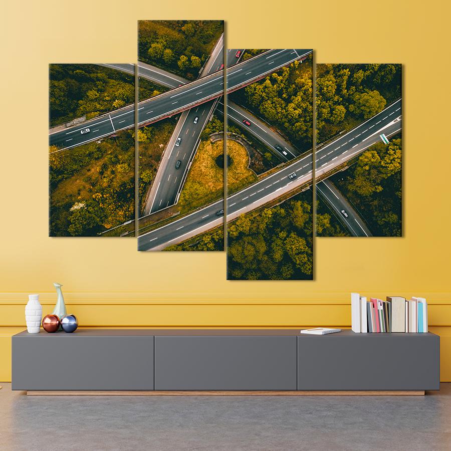 Картина город Транспортная развязка среди деревьев 149x106 см (A671-4)