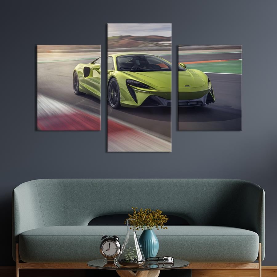 Картина на холсте триптих Британское авто Макларен Артура 141x90 см (1280-32)