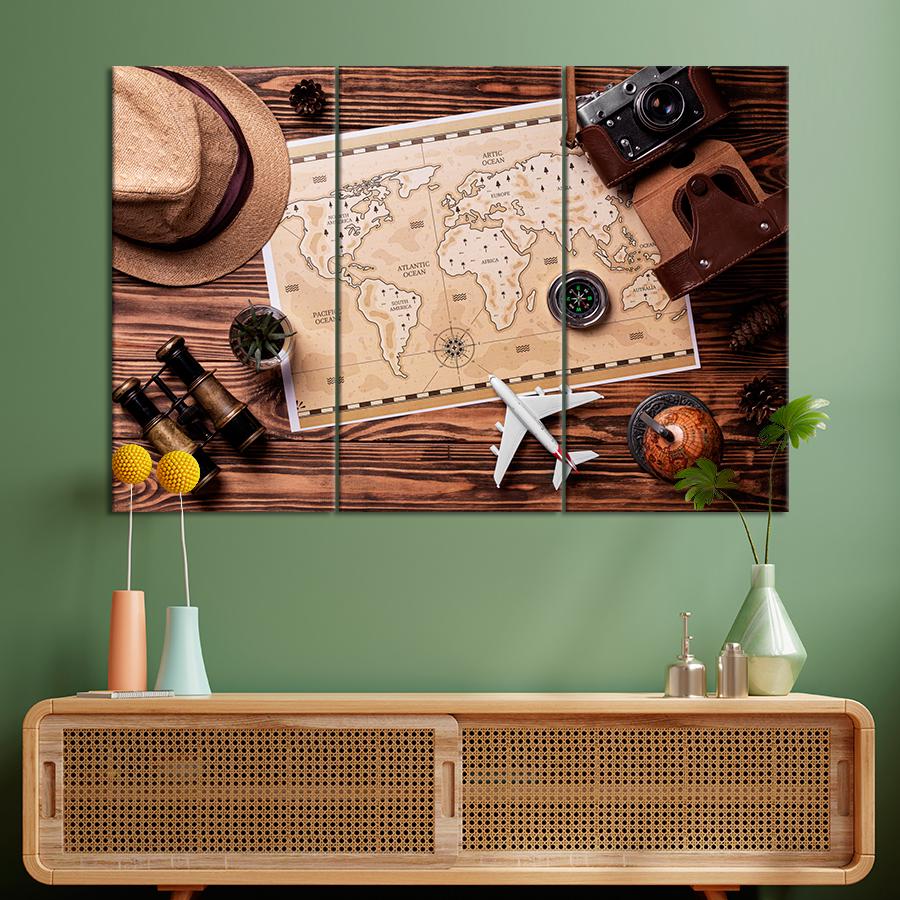 Картина карта Туристический натюрморт с картой мира 78x48 см (A1365-3)
