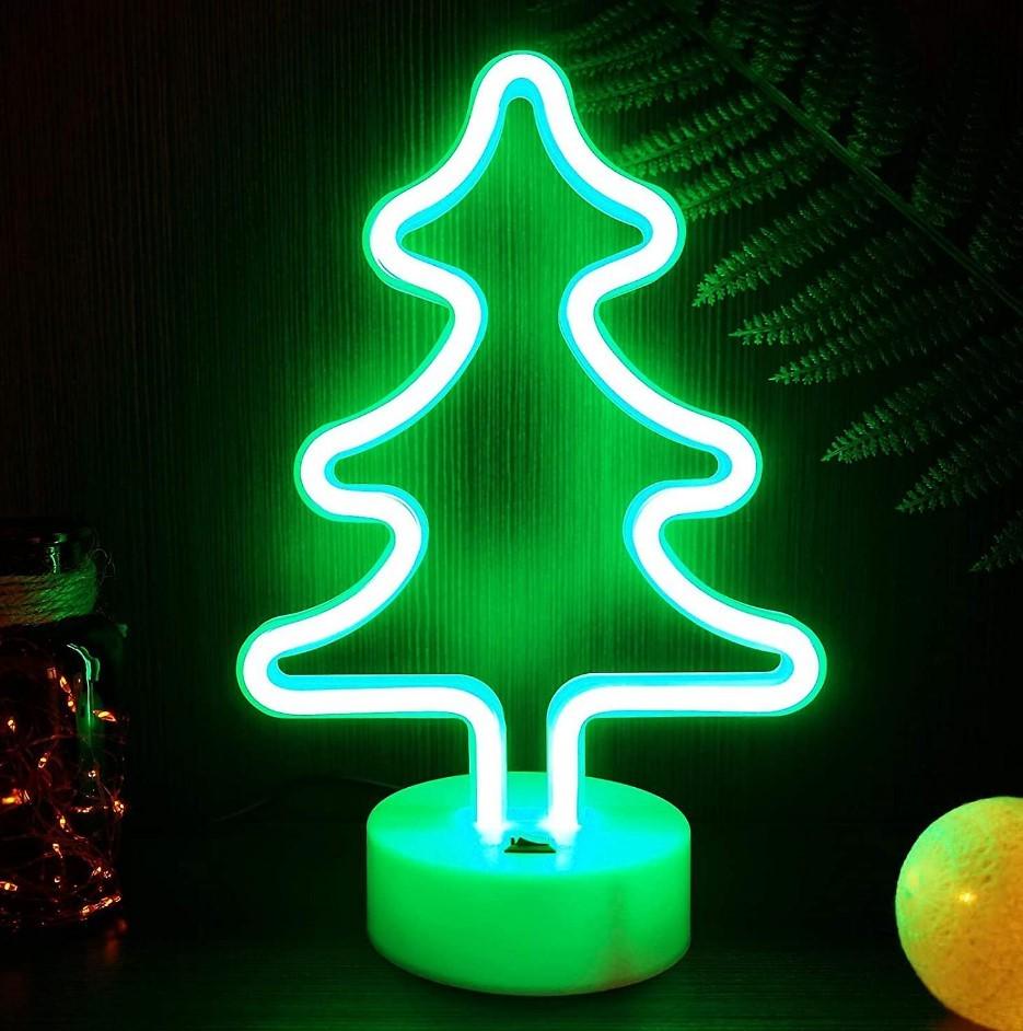 Нічник настільний неоновий Decoration Lamp Ялинка USB 3хАА 5 В новорічна 27x18x10 см Зелений (13550805)