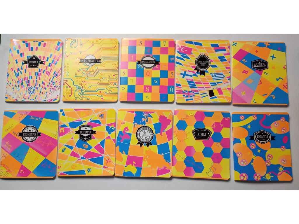 Тетрадь в клетку Тетрада 48 л. 10 шт. предметный неон (929481)