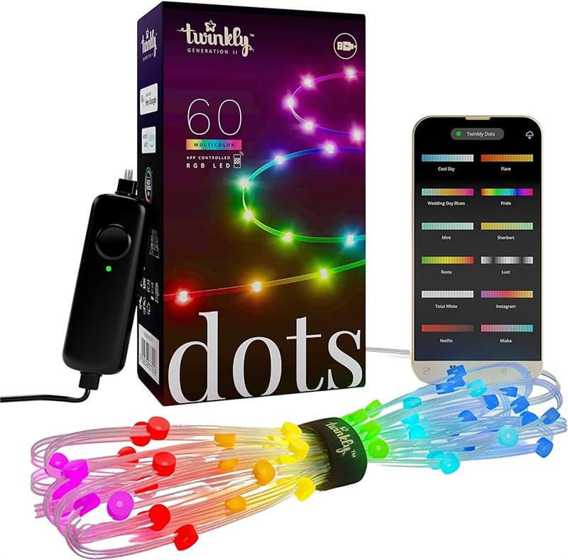 Гирлянда светодиодная Twinkly Dots Lights RGB Smart 60 ламп с прозрачным кабелем 3 м (TWD060STP-T)