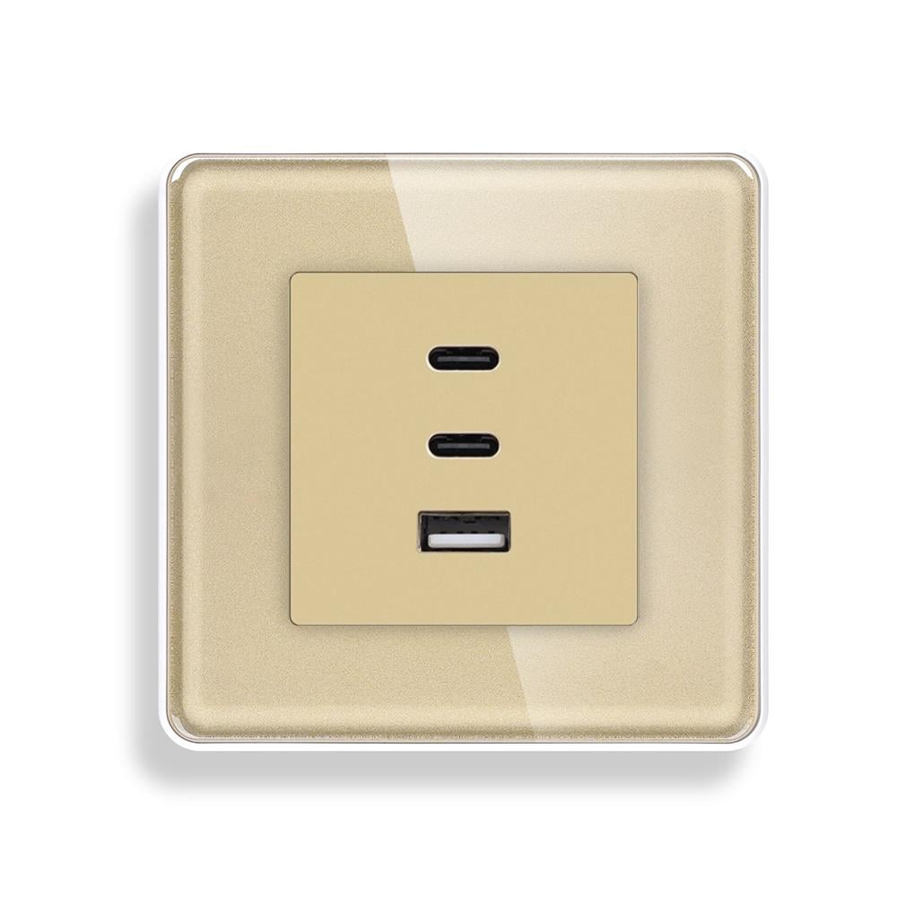 Розетка настенная ELIOS USB Type-C с 65Вт дизайнерская стеклянная рамка Золотой (TW-65W-GD)