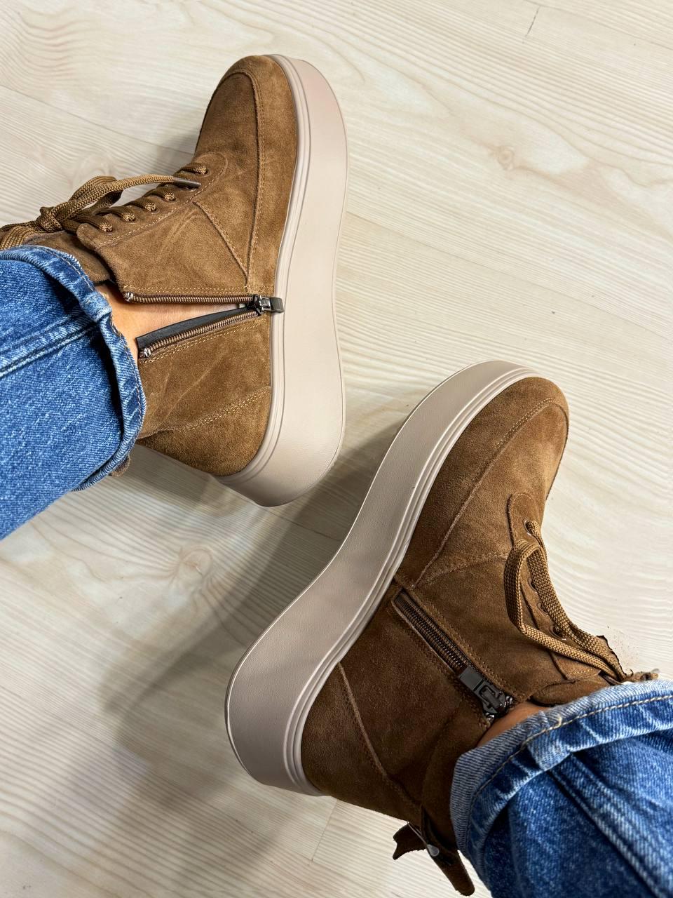 Ботинки женские Hengji 280-5 зимние на меху замшевые р. 36 Коричневый/Бежевый (5244) - фото 6